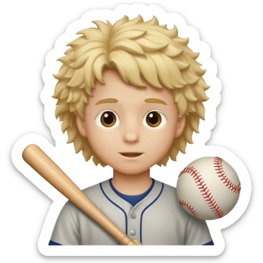 Boy with blonde fluffy hair playing baseball sticker