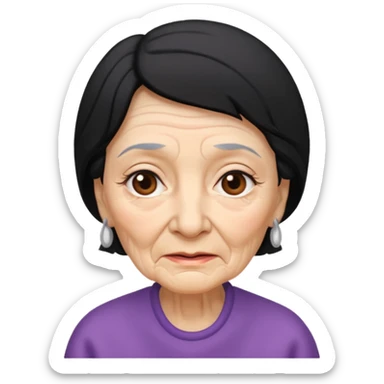 emoji de mujer anciana, arrugas visibles, pelo negro sticker