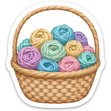 A white basket overflowing with soft pastel yarns sticker