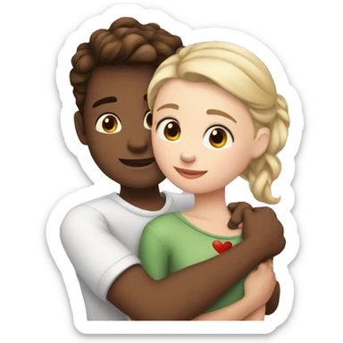 White skin Young man and girl hugs with heart sticker