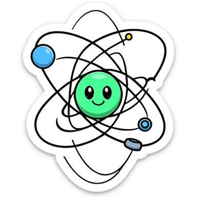 happy atom with animated valence electrons jumping around the outer shell sticker