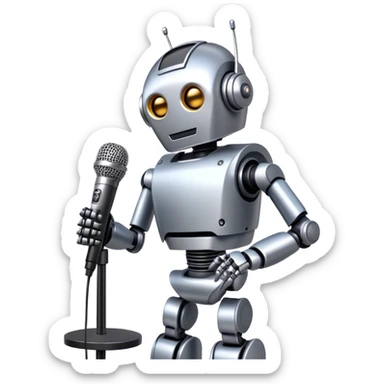 the robot holds the microphone sticker