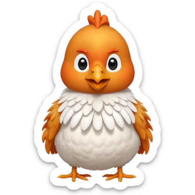 cute chicken sitting down wearing a fluffy white pile vest sticker