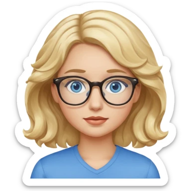 Wavy Blonde hair girl with blue eyes and glasses sticker