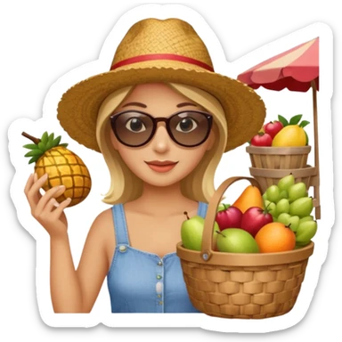 Shopper with fruit basket,Farmers’ Market, background Fruit, market. sticker