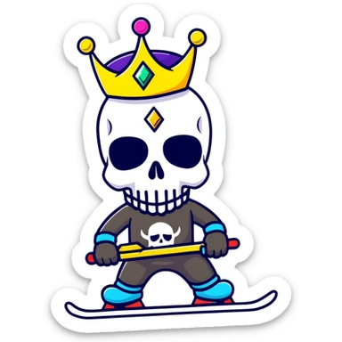 vibrant multicolored skull wearing a jeweled crown and bright colorful ski mask sticker