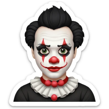man with black hair only black and white clown makeup black eye makeup black lipstick black t-shirt sticker