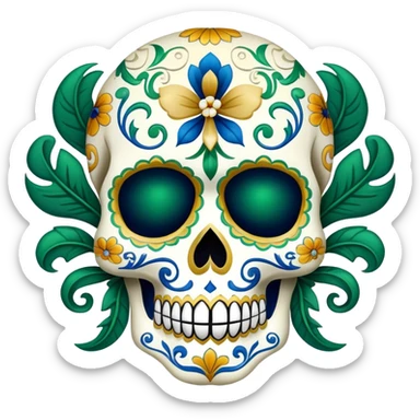 sugar skull in Milwaukee Bucks colors (green, cream, and blue) sticker