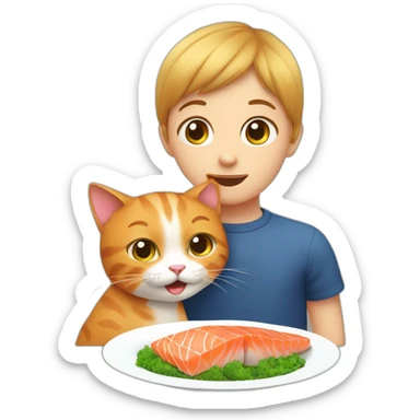 a cat on a child who eats salmon sticker