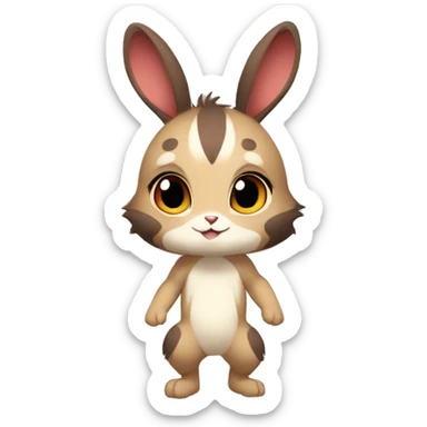 Cute, Chibi, Kemono-style, Anthro, Fur-Sona, Dark-Brown, Normal-type-Ground-type Tan-Rabbit-Fakémon with Dark-Red eyes, beige belly, beige paws, beige feet, beige freckles, full body sticker
