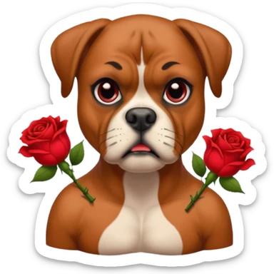 boxer dog with red rose tattoo sticker