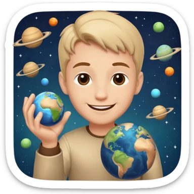 Emoji-scale god pinching a tiny planet sticker