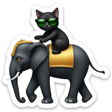 Black cat with sunglasses riding elephant sticker