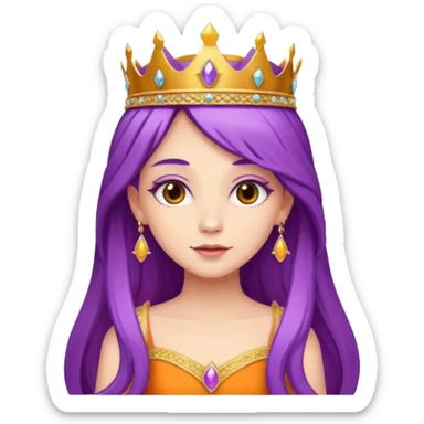 Princesses with long Purple Hair in Gown with gold Tiara, orange dress sticker