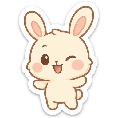 chibi sticker-style bunny with a winking face, cute and exaggerated sticker