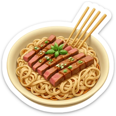 Plato de comida asiática con dos palillos chinos sticker