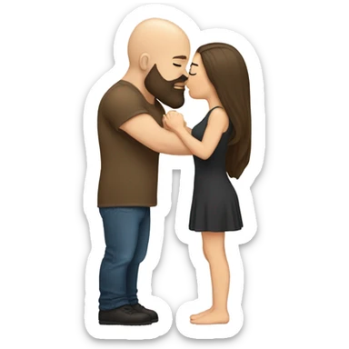 White brunette kissing muscular white bald man with beard sticker