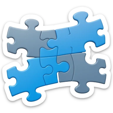 Minimal flat-style puzzle piece emoji in blue and grey, professional design for business presentation, clean edges, modern corporate aesthetic sticker