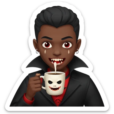 black kid vampire drinking coffee sticker