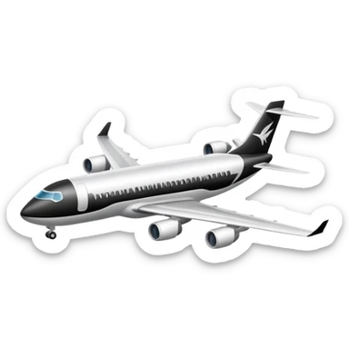 A commercial airplane that is black and white sticker