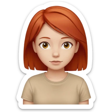 girl short-layer-red-hair wear beige T-shirt sticker