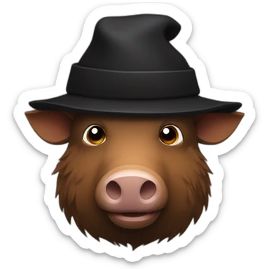 fullface sad brown boar with stubble in a black winter hat sticker