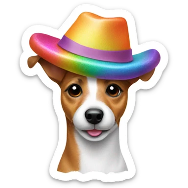 Jack Russel wearing a fun hat sticker