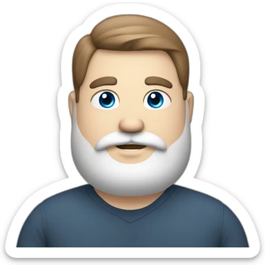 A white chubby Man with brown hair and beard, blue eyes, mustache sticker