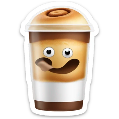 Cinnamon and cappuccino bun in a disposable glass sticker