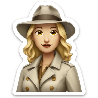 Cool white women wearing a trenchcoat and a fedora sticker