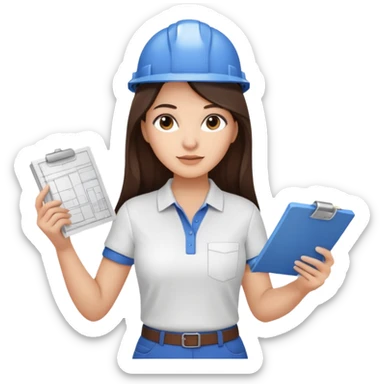 architect woman light skinned dark brown hair in WHITE POLO, long hair but then wearing proper architeture attire sticker