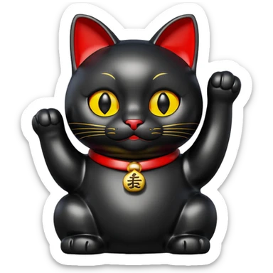 maneki neko, black color, red collar sticker