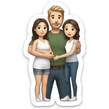 white brun man and brunette woman with a fat gray cat in their arms sticker