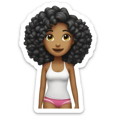 Curly girl on vacation with black long hair sticker