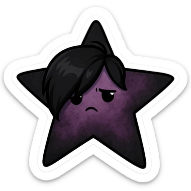 Edit the emo-style star with black and purple colors, moody atmosphere, remove background and keep it transparent in chibi stickers style. sticker