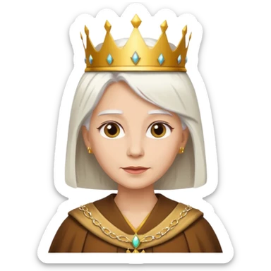 Queen with straight white hair – golden crown, brown robe sticker