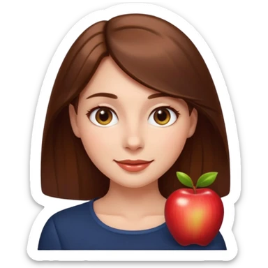 emoji of a beautiful woman with soft facial features, smooth skin, gentle smile, expressive eyes, and shiny hair. Clean lighting, warm tones, elegant and friendly expression, minimalist white background, polished Apple emoji aesthetic sticker