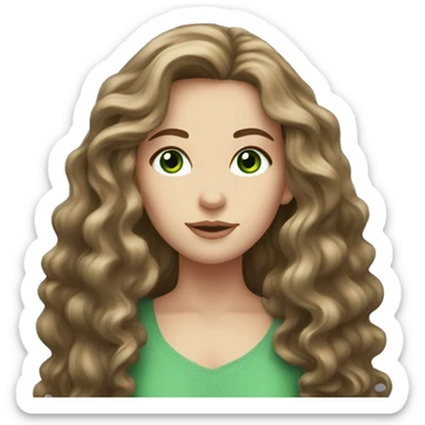 white girl with very long wavy brown middle hair with green eyes sticker