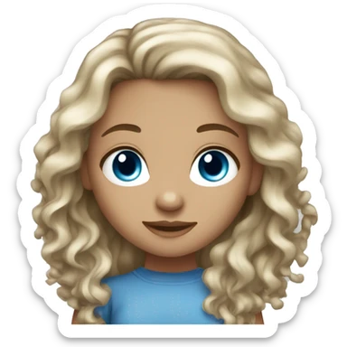 girl with long curly dark brown hair blue eyes light skin sticker