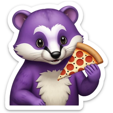 badger eating pizza purple and white sticker