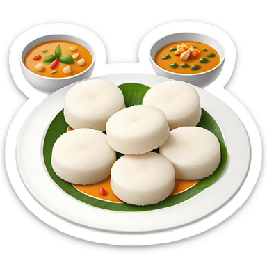 steamed idli rice cakes with sambar and coconut chutney sticker