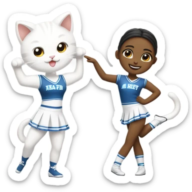White-cat stretching-Cheerleader-blonde-pigtails sticker