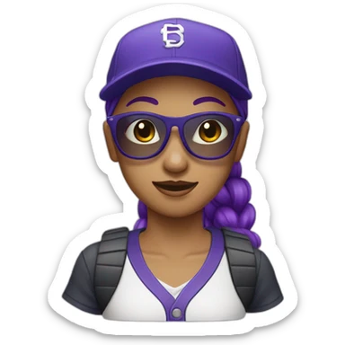 girl with purple ponytail, indigo baseball hat and sunglasses sticker