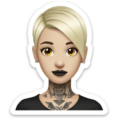 Goth girl with short blond hair and tattoo sticker