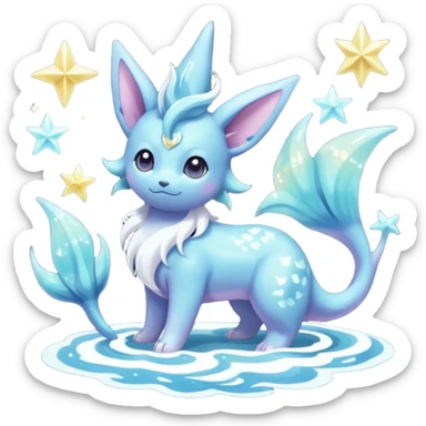 Magical pastel iridescent nebulae starry shiny glittery Suicune-Vaporeon-Primarina-Amaura-Pokémon-Fakémon-fusion, full body sticker
