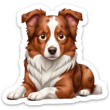 Red merle Australian Shepherd dog laying down, copper and white spotted coat, relaxed pose sticker