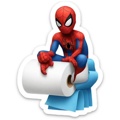 Spider man sitting in toilet paper  sticker