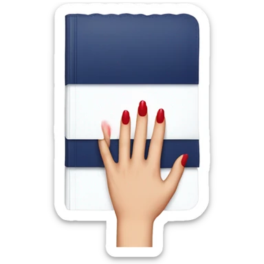a hand with a red manicure holds a dark blue diary sticker