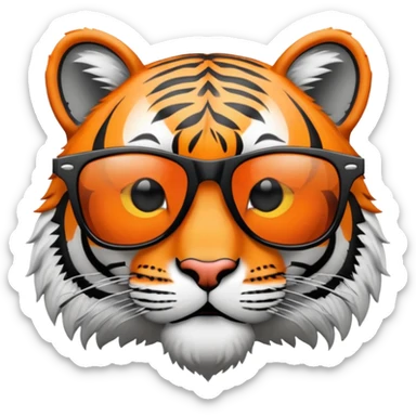 tiger face with wayfarer sunglasses black lens, cool expression sticker