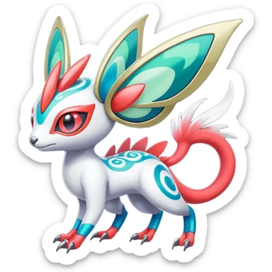 Shiny Colorful Cyber-Vernid-Trico-Meloetta-Latias-Koraidon-Peppercat-Protogen-Pokémon-Digimon-Fakémon-fusion-hybrid-creature sticker